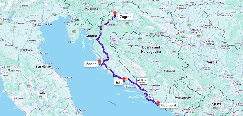 One Way Car Rental Routes in Croatia
