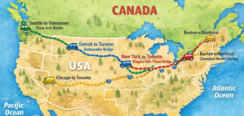 Map of USA to Canada