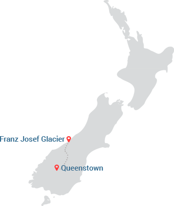 Franz Josef Glacier to Queenstown Map